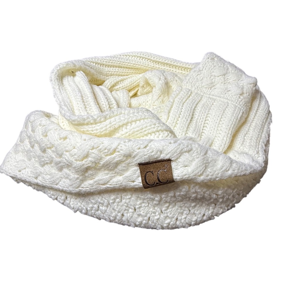 CC‎ Cable Knit Infinity Scarf Winter Warmer Neck Gaiter Cream